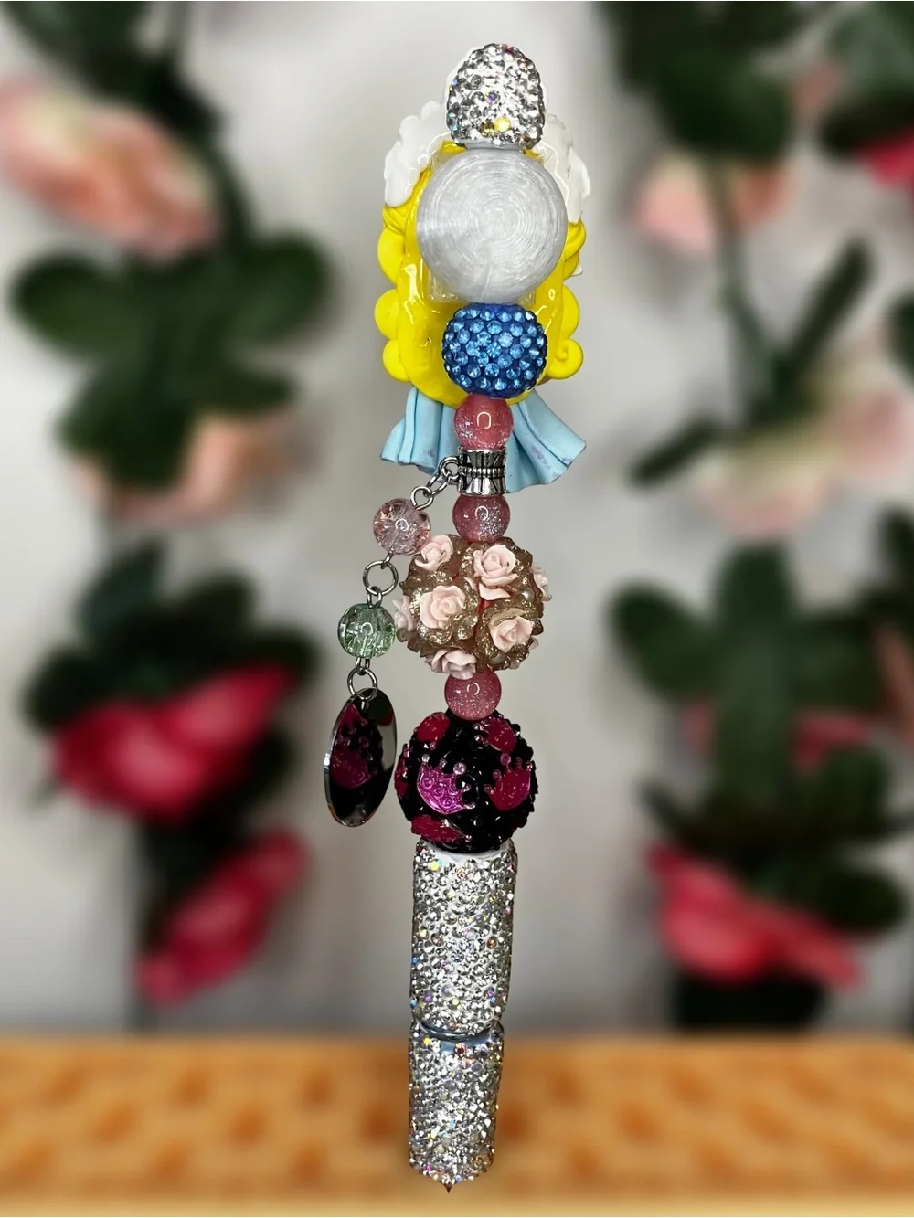 Glinda Clay Doll with Wicked Charm Rhinestone Handmade Beaded Pen